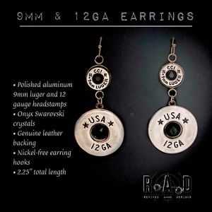 9mm & 12GA bullet + Swarovski crystal earrings